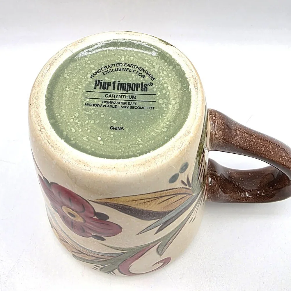 Pier 1 Imports Carynthum Floral Hand Painted Heavy Earthenware Coffee Mug
